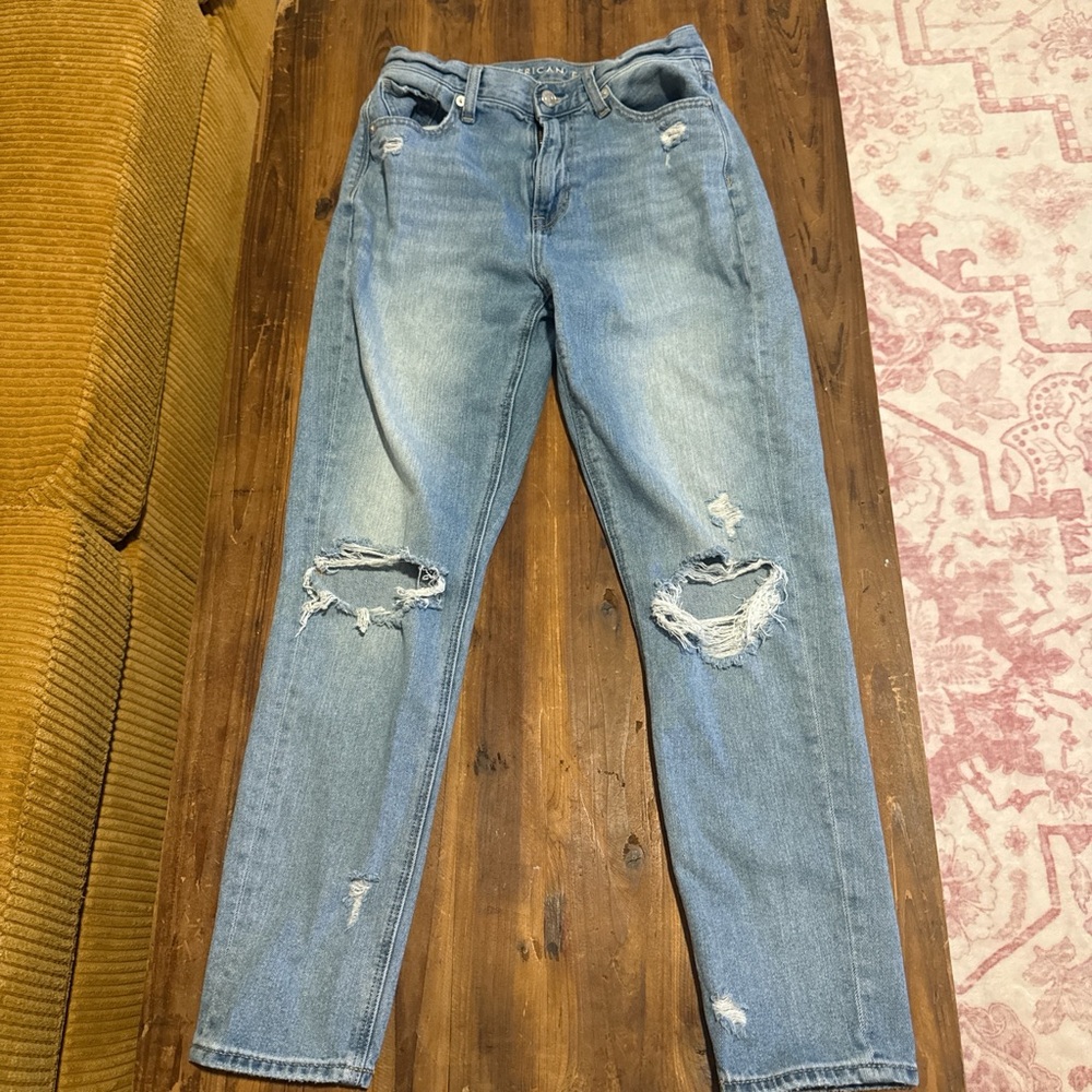American Eagle Outfitters Medium Blue Ripped Straight Leg Jeans